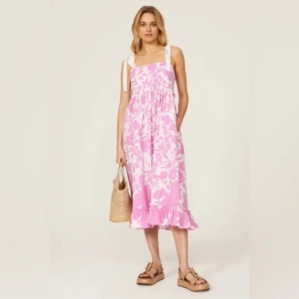 Peter Som RXR Pink and White Floral Midi Dress